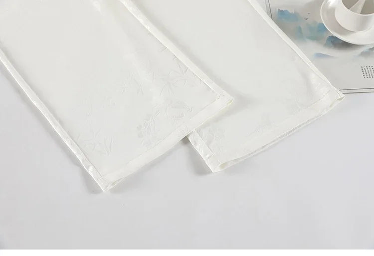 Chinese Style Jacquard Wide Leg Satin Pants – Women